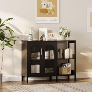 Buffet Sideboard with Glass Doors and Adjustable Shelves, Wooden Storage Cabinet with Metal Handles for Living Room, Kitchen, Dining Room - 1 of 4