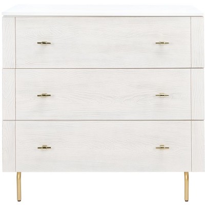 Mid-Century White and Whitewashed 41" Horizontal Dresser with Gold Accents