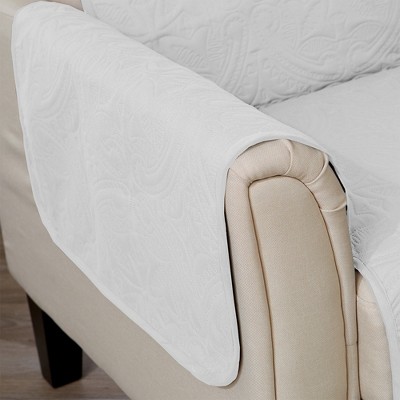 Medallion Stitched Quilted Sofa Protector in White & Stone Gray