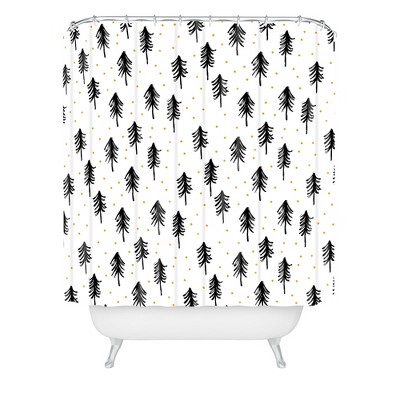 Winter Pines Shower Curtain White/Black - Deny Designs