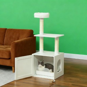 TinyHomie White Cat Tree with Litter Box Enclosure - 1 of 4