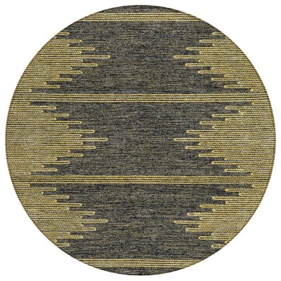 Dark Gray And Gold Abstract Washable Indoor Outdoor Area Rug