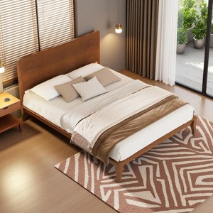 Merax Mid-Century Modern Bamboo Platform Bed with Headboard and Metal Support - 1 of 4