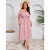 Coolmee Women's Plus Size Floral Summer Dress Puff Sleeve Smocked Ruffle Square Neck Casual Dress Cute Midi Dress - 2 of 4