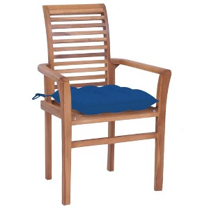 vidaXL Solid Teak Wood Dining Chairs with Blue Cushions - Set of 4 - Weather-Resistant and Stackable Outdoor Chairs for Garden, Patio, and Indoor Use - 1 of 4