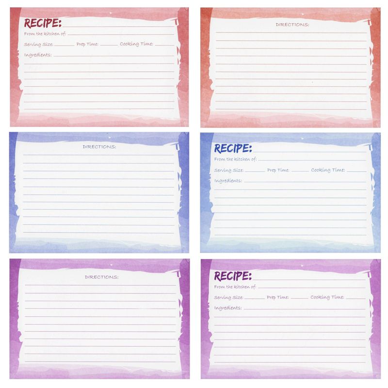 Juvale 60-Pack 4x6 Recipe Cards Double Sided, Colored Recipe Index Cards for Cooking and Kitchen Organization, Watercolor Design, Bulk Pack, 5 of 9