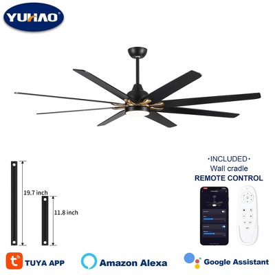 YUHAO 84 in. Indoor Industrial Aluminum Blades Reversible DC Motor Ceiling Fan with Light and Remote Control