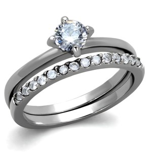 Slickblue Women’s Wedding Style Ring Set, Solitaire CZ with Accent Band, Polished Stainless Steel, Size 5–10 - 1 of 4