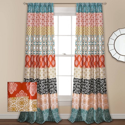 95" x 52" Turquoise and Orange Bohemian Polyester Curtain Panel Set