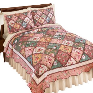 Collections Etc Kamila Floral Patchwork Trellis Design Scalloped Edge Quilt - 1 of 3