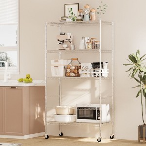 5 Tier Storage Shelves with Wheels, Heavy Duty Wire Shelving Unit, Metal Adjustable Storage Rack Shelf for Kitchen Garage Bathroom Closet Laundry - 1 of 4