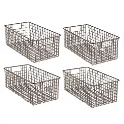 mDesign Metal Wire Office Organizer Basket with Built-In Handles, 4 Pack, Bronze