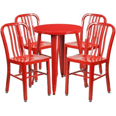 Flash Furniture Commercial Grade 24" Round Metal Indoor-Outdoor Table Set with 4 Vertical Slat Back Chairs