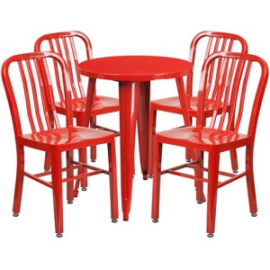 Flash Furniture Commercial Grade 24" Round Metal Indoor-Outdoor Table Set with 4 Vertical Slat Back Chairs - 1 of 4