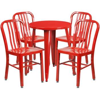 Emma and Oliver Commercial Grade 24" Round Metal Indoor-Outdoor Table Set & 4 Slat Back Chairs