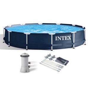 Intex 28211ST 12-foot x 30-inch Frame Round 6 Person Outdoor Backyard Above Ground Swimming Pool Kit with Filter Cartridge Pump & Protective Canopy - 1 of 4