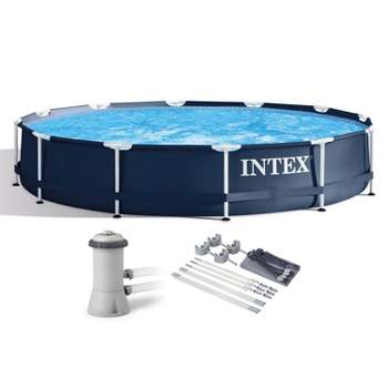 Intex 28211ST 12-foot x 30-inch Frame Round 6 Person Outdoor Backyard Above Ground Swimming Pool Kit with Filter Cartridge Pump & Protective Canopy