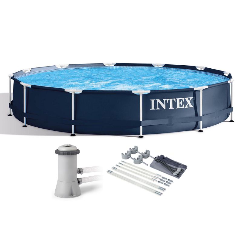 Intex 28211ST 12-foot x 30-inch Frame Round 6 Person Outdoor Backyard Above Ground Swimming Pool Kit with Filter Cartridge Pump & Protective Canopy, 1 of 7