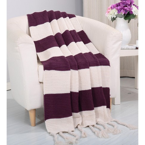 Luxurious Classic Knitted Throw Blanket 50x60 Purple