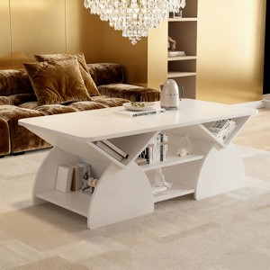 KTMBDW Modern Coffee Table, 47 Inch Cocktail Table with Geometric Frame, Rectangular Center Table Tea Table Accent Furniture for Living Room - 1 of 4