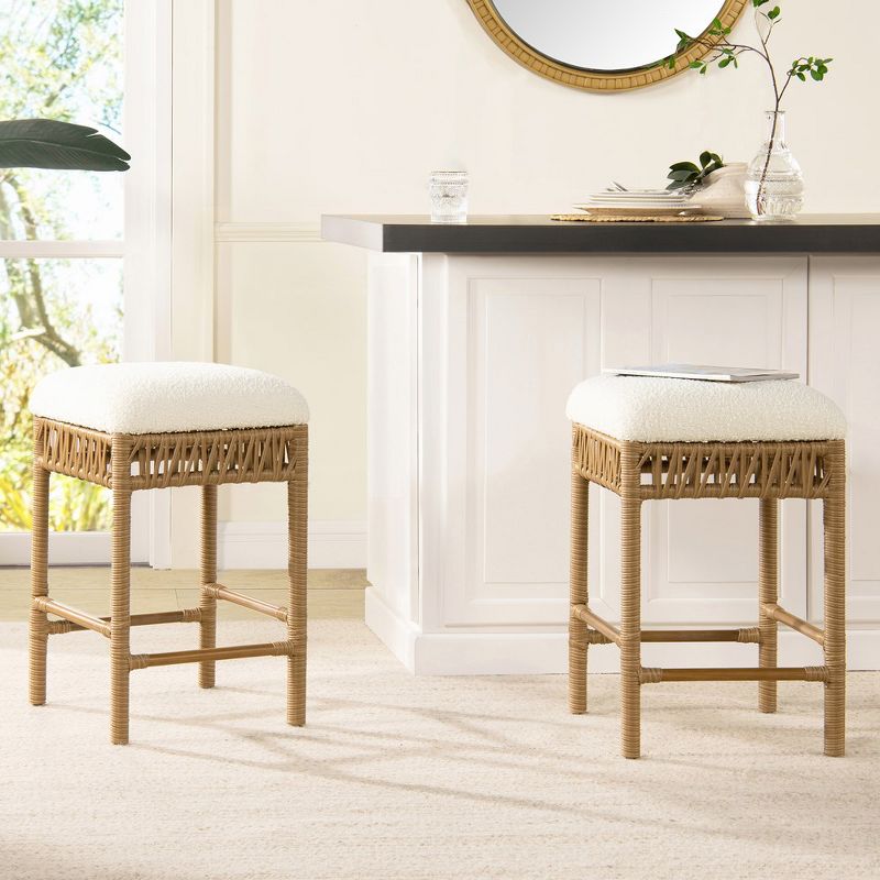 Jennifer Taylor Home Lucia 25.5" Backless Upholstered Counter Stool with Resin Rattan Frame, Ivory White Boucle, 2 of 9