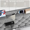 King Size Upholstered Bed Frame with Button Tufted Storage Headboard, Charging Outlet, Wooden Slats Support, No Box Spring Needed – Light Gray - 3 of 4