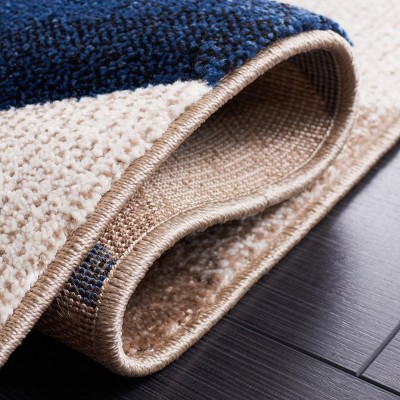 Beige and Blue Geometric Square Area Rug