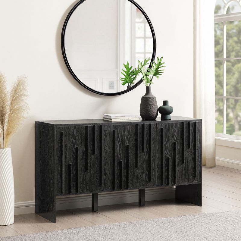 Modern Staggered Vertical Accent 3 Door Sideboard - Saracina Home, 2 of 10