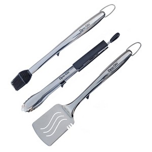 Dyna-Glo 3pc Stainless Steel Tong Spatula and Basting Brush with stands Grill Set - 1 of 4