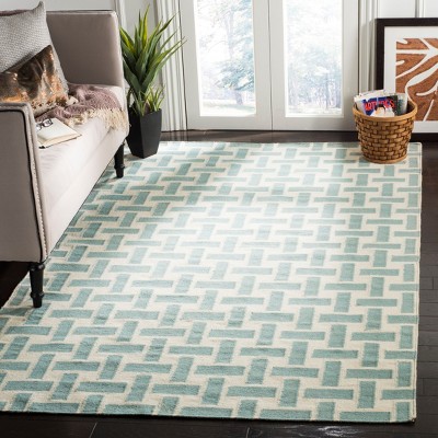 Handwoven Turquoise & Ivory Geometric Wool Area Rug, 3' x 5'