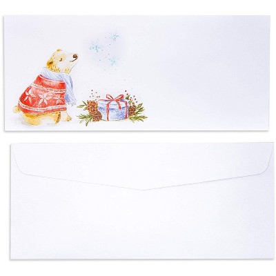Sustainable Greetings 100-Pack #10 Size Holiday Christmas Envelopes, Winter Bear Theme (9.5 x 4.15 In)