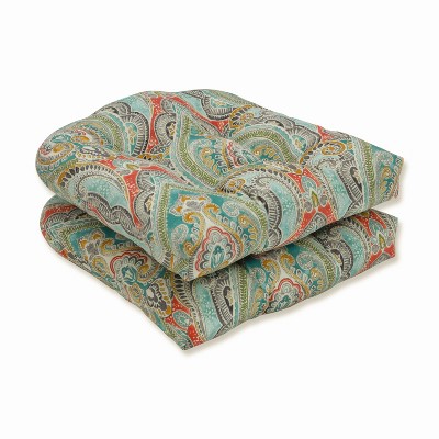2pk Pretty Witty Reef Wicker Outdoor Seat Cushion Blue - Pillow Perfect: Weather & Fade-Resistant, Tufted Design