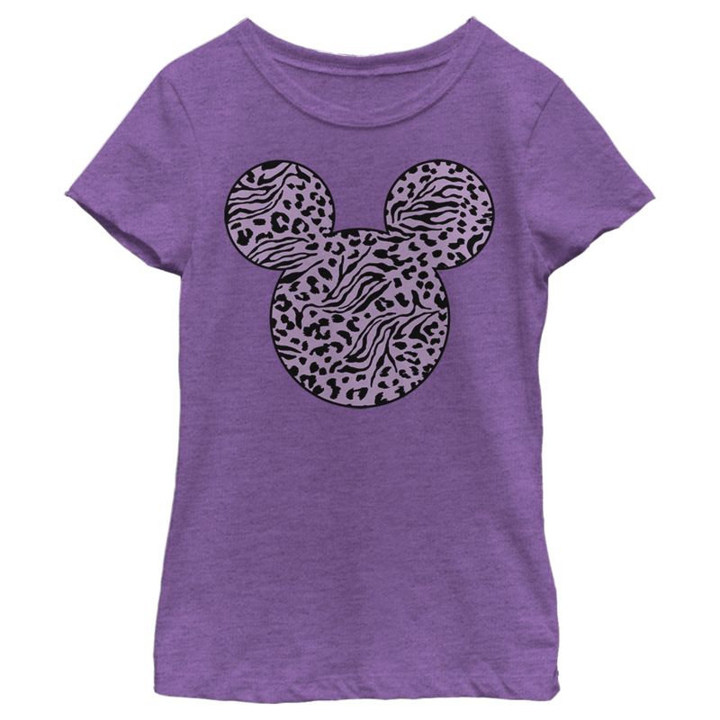 Girl's Disney Mickey Mouse Animal Print Silhouette T-Shirt, 1 of 5