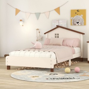 NicBex Twin/Full Size Wood Platform Bed Frame with House-Shaped Headboard for Kids/Boys/Girls,No Box Spring Needed,Easy Assembly - 1 of 4