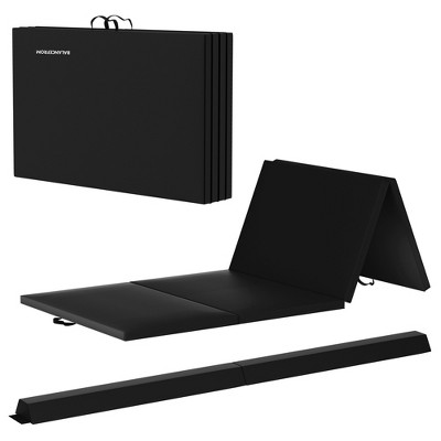 BalanceFrom Fitness All-Purpose Folding Anti Tear 4 Panel Fitness Mat w/  Sectional Floor Balance Beam for Aerobics & Gymnastics, Black