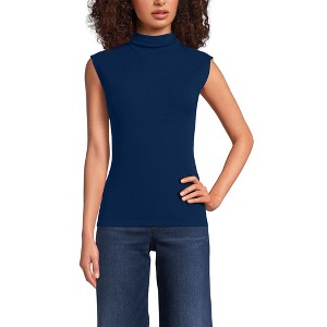 Lands' End Women's Cap Sleeve Drapey Rib Fitted Funnel Neck Tank - 1 of 3