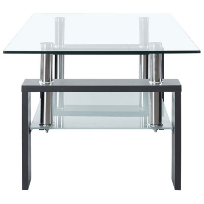 Gray and Transparent Glass Coffee Table with Melamine Legs