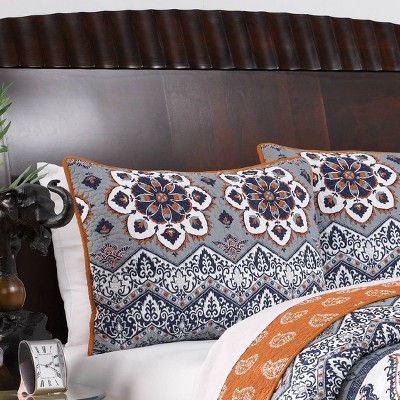 Medina Full Reversible Cotton Quilt Set in White and Saffron