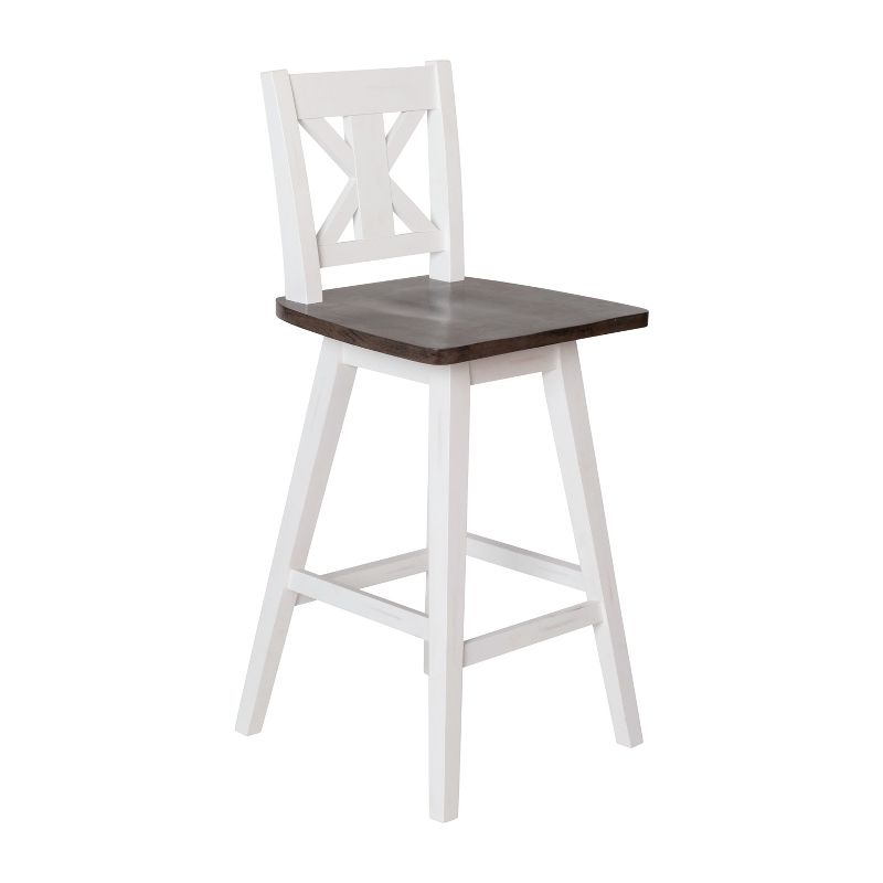 Emma and Oliver Wooden Modern Farmhouse Swivel Dining Stool with Decorative Carved Back, 2 of 12