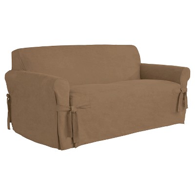 Taupe Brown Relaxed Fit Smooth Suede Furniture Loveseat Slipcover Serta Target Inventory Checker Brickseek