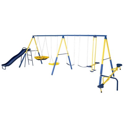 Sportspower Super 10 Metal Saucer Standing Swing with Teeter Totter Blow Molded Slide Swing Set