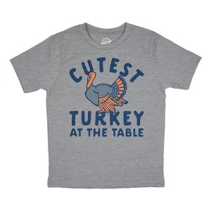 Youth Cutest Turkey At The Table T Shirt Funny Cute Thanksgiving Dinner Joke Tee For Kids - Crazy Dog Youth T Shirt - 1 of 4