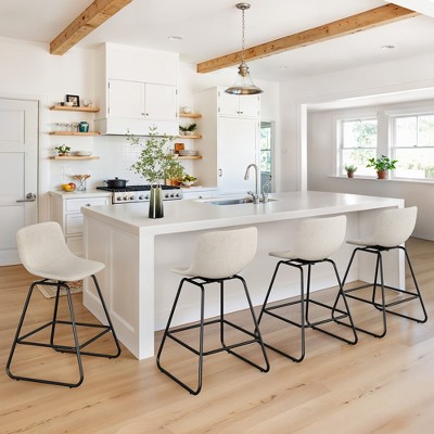 Arceso Swivel Bar stools Set, 25in Faux Leather Counter Height Bar stools, Mid Century Modern Bar Stools with Metal Legs & Footrest, for Kitchen