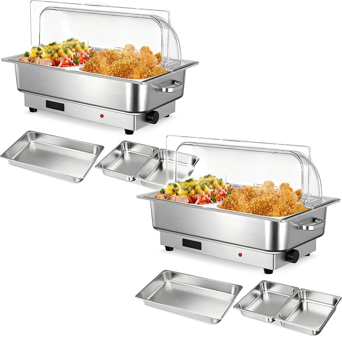 2 Pack 9QT Stainless Steel Electric Chafing Dish Buffet Set, Adjustable Temp Food Warmer with 3 Removable Pans for Party Wedding Banquet