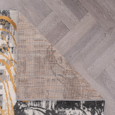 Yellow and Gray Floral Stain-Resistant 8' x 10' Area Rug