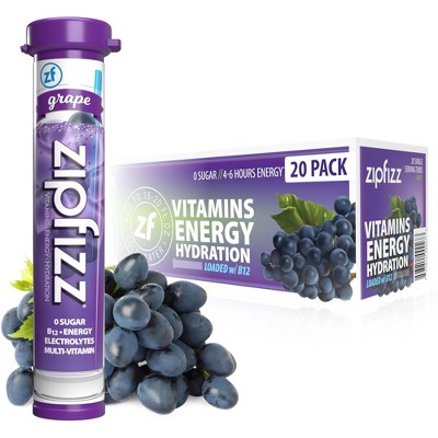 Zipfizz Daily Energy Drink Powder, Grape - 0.39 Oz Tube (Pack of 20)