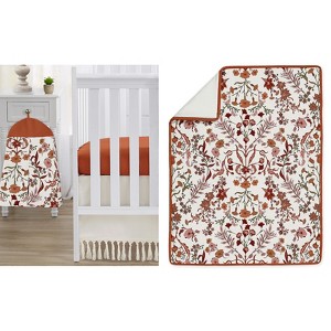 Sweet Jojo Designs Girl Baby Crib Bedding Set - Boho Floral Wildflower Rust Orange Ivory Off White 4pc - 1 of 4