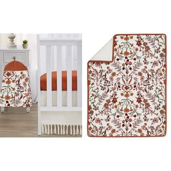Sweet Jojo Designs Girl Baby Crib Bedding Set - Boho Floral Wildflower Rust Orange Ivory Off White 4pc