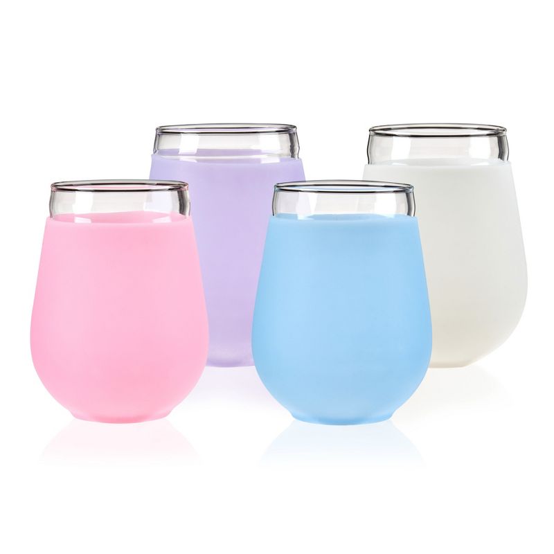 True Silicone Wrapped Wine Glasses, Stemless Glass Tumblers, Dishwasher Safe Drinkware, 16 Oz Multicolor Set of 4, 1 of 9