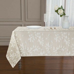 Kate Aurora Living Raised Jacquard Floral Leaves Spill Proof Fabric Tablecloth - 1 of 1